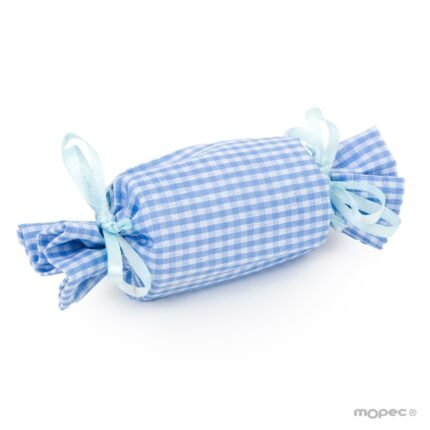 Bolsa caramelo en vichy azul