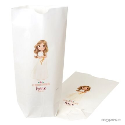 Bolsa papel blanco niña Comunión y paloma 12x21X5cm.