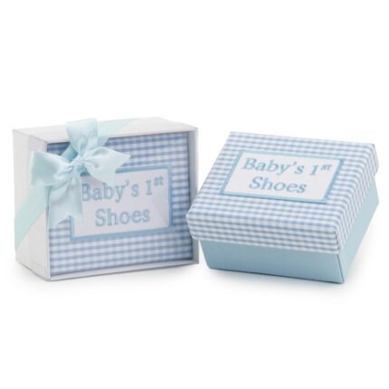 Caja mis 1os. zapatos vichy azul con caja regalo y lazo