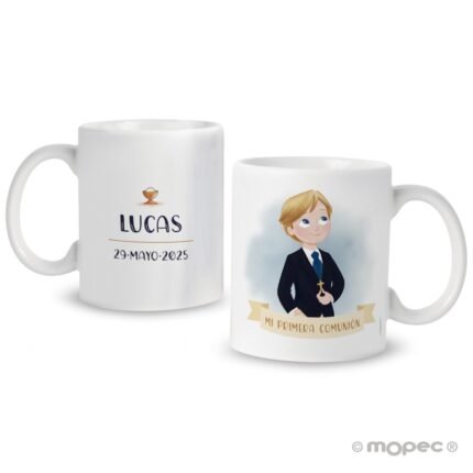 Taza cerámica Primera Comunión niño pantalones cortos