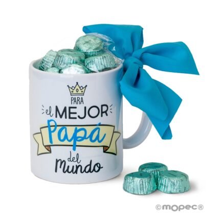 Taza cerámica Para el mejor Papá en caja regalo con 6 bombones