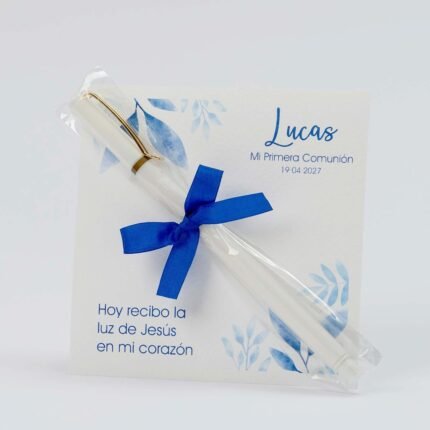 Rotulador y tarjetón azul Comunión personalizado
