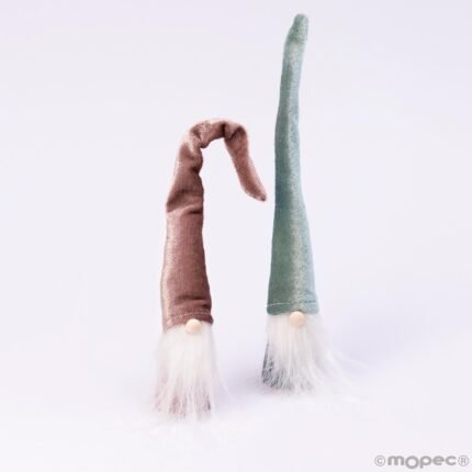 Gnomos de terciopelo con gorro gris y malva